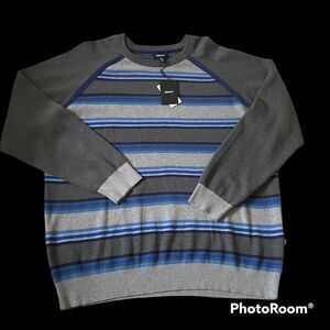 DKNY Knit Stripe Sweater Men's Size XXL Gray/Blue NEW Pullover